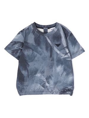 Emporio Armani Kids palm tree-print cotton T-shirt - Blue