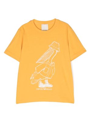 Emporio Armani Kids pelican-print cotton T-shirt - Yellow
