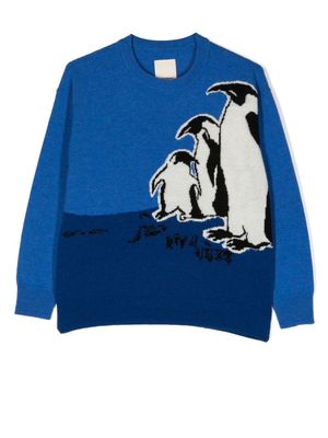 Emporio Armani Kids penguin panelled jumper - Blue