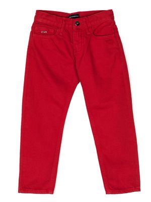 Emporio Armani Kids raised-logo denim jeans - Red