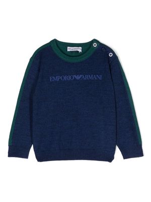 Emporio Armani Kids rubberised-logo virgin-wool blend jumper - Blue