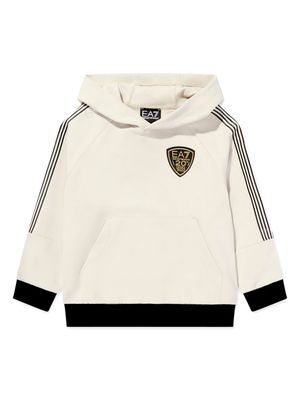 Emporio Armani Kids side-stripe logo-appliqué hoodie - Neutrals