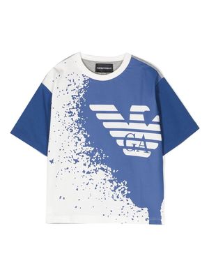 Emporio Armani Kids splatter printed logo T-shirt - Blue