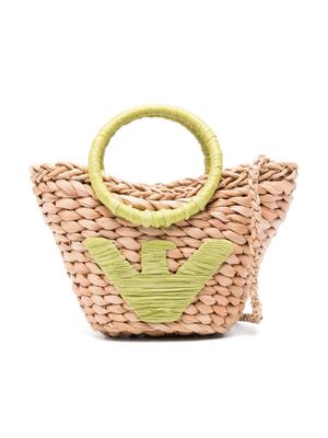 Emporio Armani Kids straw tote bag - Neutrals