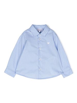 Emporio Armani Kids stripe-embroidered cotton shirt - Blue