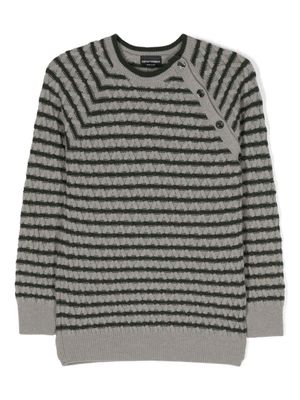 Emporio Armani Kids striped cable-knit jumper - Grey