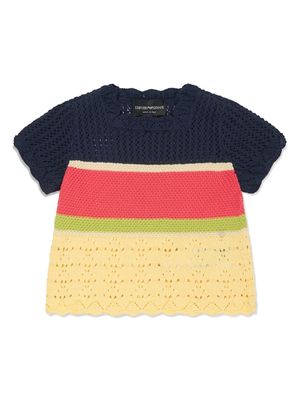 Emporio Armani Kids striped crochet-knit cotton top - Yellow