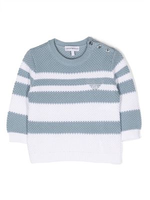 Emporio Armani Kids striped crochet-knit jumper - White