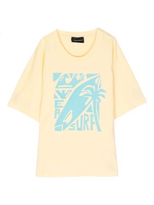 Emporio Armani Kids surf-print cotton T-shirt - Yellow