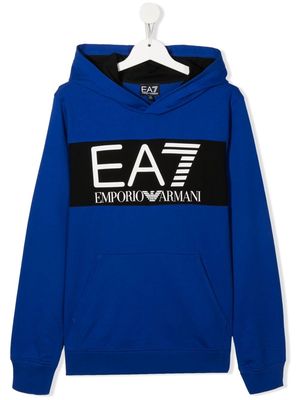 Emporio Armani Kids TEEN logo-print pullover hoodie - Blue