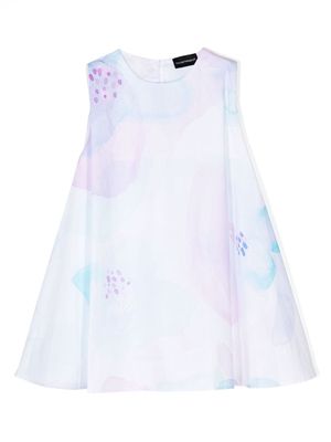 Emporio Armani Kids watercolour-style floral print dress - White