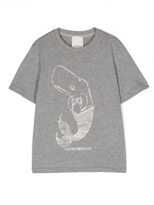 Emporio Armani Kids whale-print cotton T-shirt - Grey
