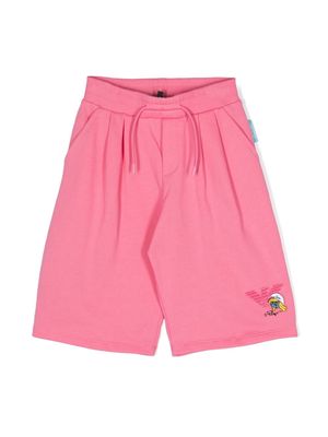 Emporio Armani Kids x The Smurfs logo-appliqué cotton shorts - Pink