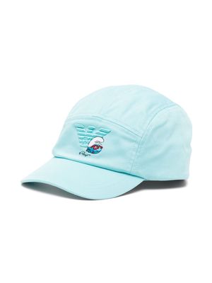 Emporio Armani Kids x The Smurfs logo-embroidered cotton cap - Blue