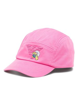 Emporio Armani Kids x The Smurfs logo-embroidered cotton cap - Pink