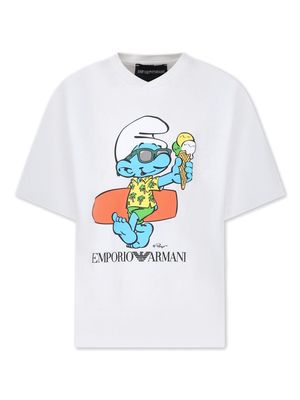 Emporio Armani Kids xThe Smurfs logo-print T-shirt - White