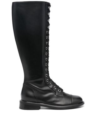Emporio Armani knee-high leather lace-up boots - Black