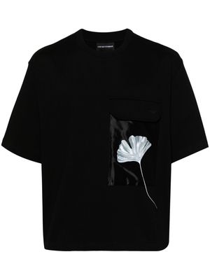 Emporio Armani leaf-print cotton T-shirt - Black