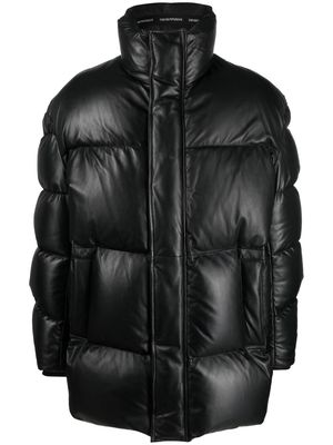 Emporio Armani leather padded down coat - Black