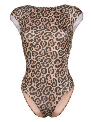 Emporio Armani leopard-print swimsuit - Brown