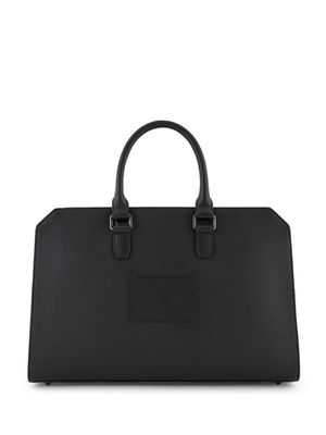 Emporio Armani logo-appliqué leather briefcase - Black