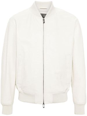 Emporio Armani logo-debossed leather bomber jacket - White