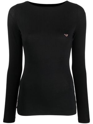 Emporio Armani logo-embellished long-sleeved T-shirt - Black