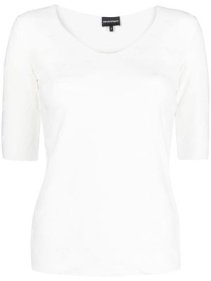 Emporio Armani logo-embossed V-neck T-shirt - White