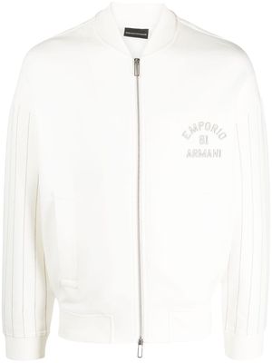 Emporio Armani logo-embroidered bomber jacket - White