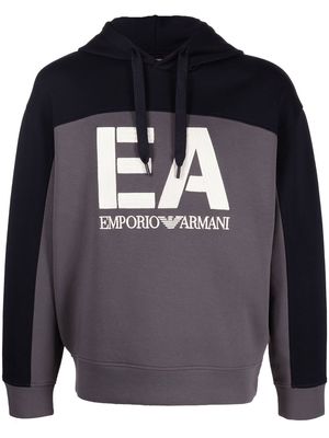 Emporio Armani logo-embroidered colour-block hoodie - Black