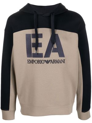Emporio Armani logo-embroidered colour-block hoodie - Neutrals