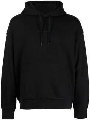Emporio Armani logo-embroidered cotton hoodie - Black