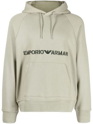 Emporio Armani logo-embroidered cotton hoodie - Green