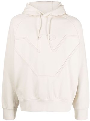 Emporio Armani logo-embroidered cotton hoodie - Neutrals