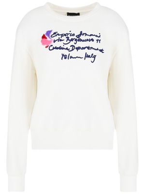 Emporio Armani logo-embroidered cotton sweatshirt - Neutrals