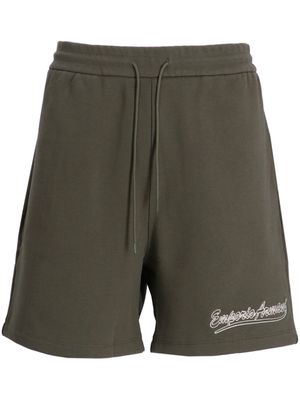 Emporio Armani logo-embroidered cotton track shorts - Green