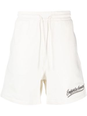 Emporio Armani logo-embroidered cotton track shorts - Neutrals