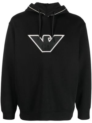 Emporio Armani logo-embroidered drawstring hoodie - Black