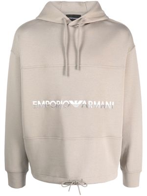 Emporio Armani logo-embroidered drawstring hoodie - Green