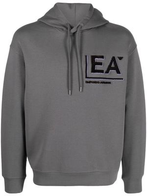 Emporio Armani logo-embroidered drawstring hoodie - Grey