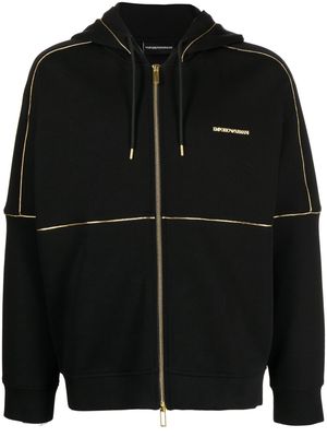 Emporio Armani logo-embroidered hooded jacket - Black