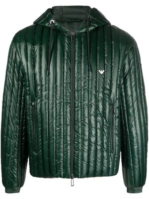 Emporio Armani logo-embroidered hooded padded jacket - Green