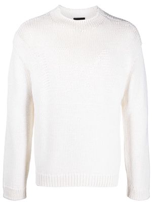 Emporio Armani logo-embroidered jersey knit sweater - Neutrals