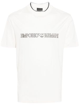 Emporio Armani logo-embroidered jersey T-shirt - Neutrals