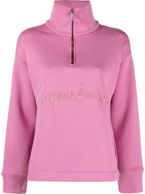 Emporio Armani logo-embroidered quarter-zip sweatshirt - Pink