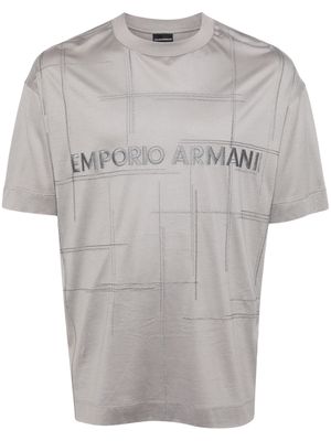 Emporio Armani logo-embroidered stitch-detail T-shirt - Grey