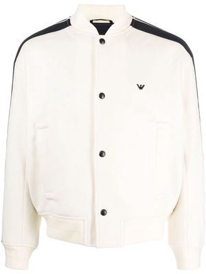 Emporio Armani logo-embroidered virgin wool bomber jacket - White