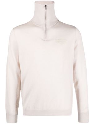 Emporio Armani logo-embroidered virgin-wool jumper - Neutrals