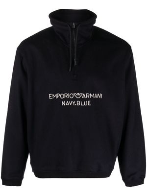 Emporio Armani logo-embroidered wool-cashmere blend sweatshirt - Blue