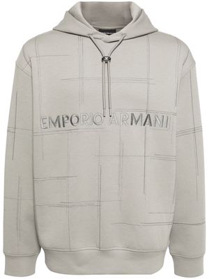 Emporio Armani logo-embroidery cotton-blend hoodie - Green